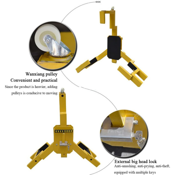 Важкий кіготь колеса, кіготь шини, блокування колеса, металевий стабілізатор багажника, протиугін, блокування клина колеса, автомобільний причіп, безпека коліс, кіготь блокування руху, автомобіль, підходить для автомобіля, t жовтий
