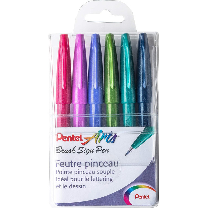 Пензлик Pentel Arts Sign Pen SES15C/6TREND, 6 шт. 6 шт. (1 упаковка) Модні кольори