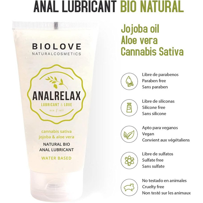 Анальний лубрикант на водній основі Biolove Anal Relax з жожоба, канабісом і алое вера (100 мл)