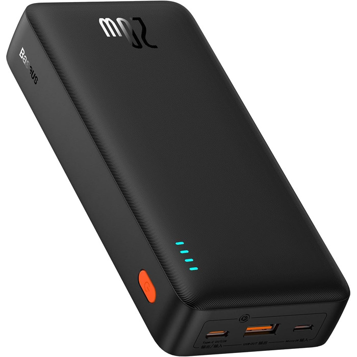 Зовнішні акумулятори для мобільних телефонів PD QC Charger with USB C in&out, Powerbank USB C Small для iPhone 15 14 13 12 11 Samsung S23 S22 iPad Xiaomi Huawei Black, 20000mAh Power Bank 20W Fast Charging