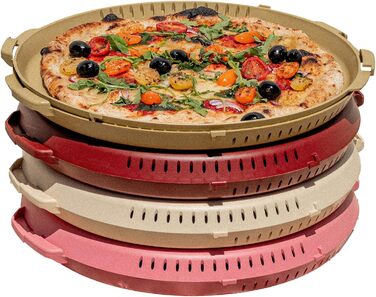 Багаторазова коробка для піци PIZZycle Штабельована коробка для зберігання піци (4 шт. и) - Теплоізоляційна - Коробка для піци підходить для піци до 33x33 см - Багаторазова упаковка для піци - Коробка для піци з кришкою (змішана) змішана 4