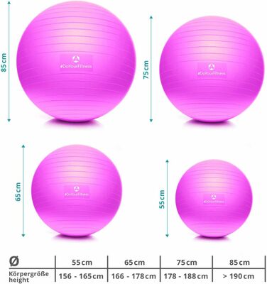 М'яч для вправ з м'ячем М'яч для фітнесу сидячи від 55 см до 85 см Захист від вибуху Тренувальний м'яч, йога, пілатес, тренажерний зал і офіс М'яч для фітнесу та баланс для основних тренувань М'яч для вагітних (55 см (зріст приблизно 156-165 см), рожевий)