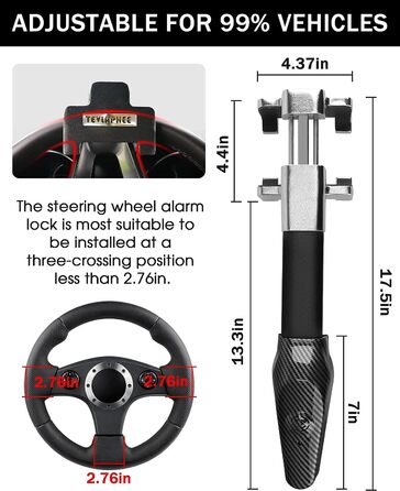 Кіготь керма Tevlaphee Latch із сигналізацією, 120 дБ, блокування керма, блокування керма, кіготь керма для автомобіля, висувний, універсальна посадка, сріблястий