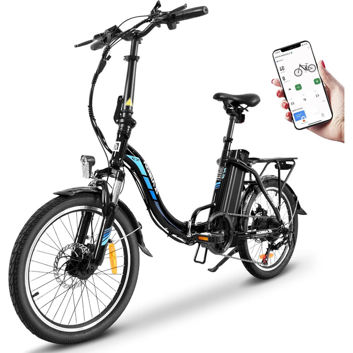 Складний 20-дюймовий електричний велосипед KAISDA E-Bike 20-дюймовий електричний велосипед з двигуном потужністю 250 Вт 36 В 13 Ач, знімний літій-іонний акумулятор до 100 км, 7-швидкісний, Pedelec Ebike E-Citybike E-Bike E-Bike для дорослих чорний