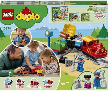 Паровозик LEGO DUPLO, залізнична іграшка з цеглинок LEGO з фігуркою тварини, іграшка-потяг для хлопчиків і дівчаток, зі світлом і звуком та мотором, подарунок для дітей віком від 2 років 10874 Стандартна упаковка Одинарна