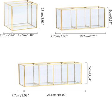 Органайзер для макіяжу Arecobticy, тримач для пензликів для макіяжу зі скла золотистого кольору, контейнер для зберігання, тримач для каблучок і сережок, прозоре скло