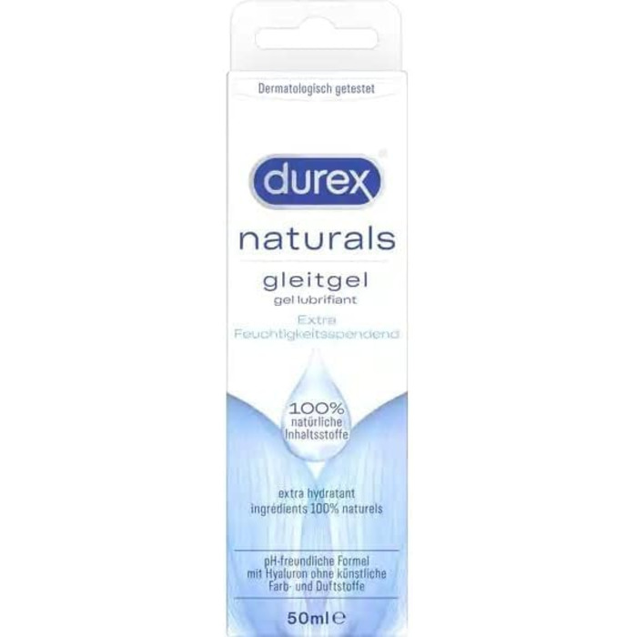 Екстра зволожуючий лубрикант Durex Naturals 100 натуральний лубрикант з гіалуроновою кислотою дерматологічно протестований і дружній до pH 6 x 50 мл