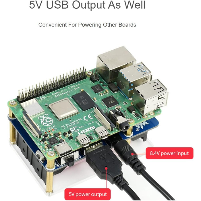 ДБЖ HAT (B) для джерела безперебійного живлення Raspberry Pi зі зв'язком по шині I2C, вихідною напругою 5 В, струмом до 5 А, схемами захисту кількох батарей