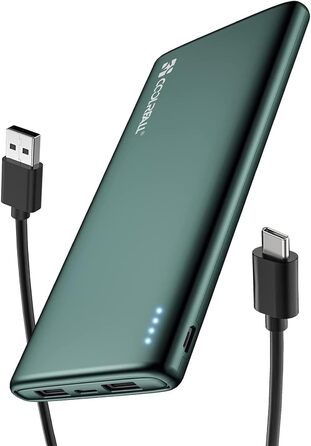 Тонкий і легкий зовнішній акумулятор для мобільного телефону з USB C (вхід і вихід), 2 USB виходами і Mirco USB входами, power bank для iPhone, Samsung Galaxy, Huawei, Xiaomi, iPad 10000 mAh Зелений 10000 mAh, 10000mAh