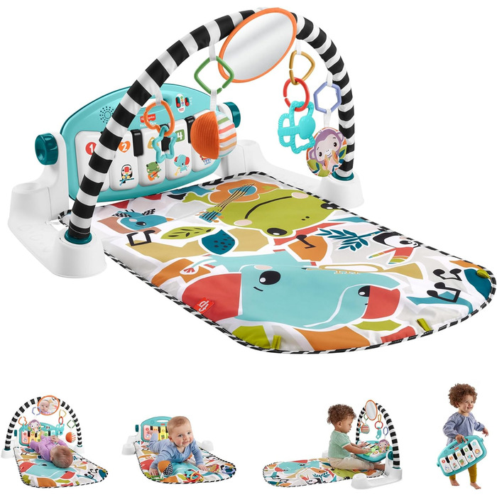 Ковдра для гри на фортепіано Fisher-Price Contrast Kick & Play для немовлят, весела ковдра для гри на фортепіано, портативна музична іграшка з навчальним вмістом Smart Stages, від 0 місяців, синій, німецька версія, HYH59