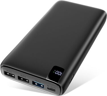 Зовнішній акумулятор ADDTOP Power Bank 26800 мАг, 22,5 Вт Power Bank USB C з PD 20W Power Delivery, портативний зарядний пристрій з 4 портами, сумісний зі смартфоном, планшетами та іншими чорними одиночними пакетами