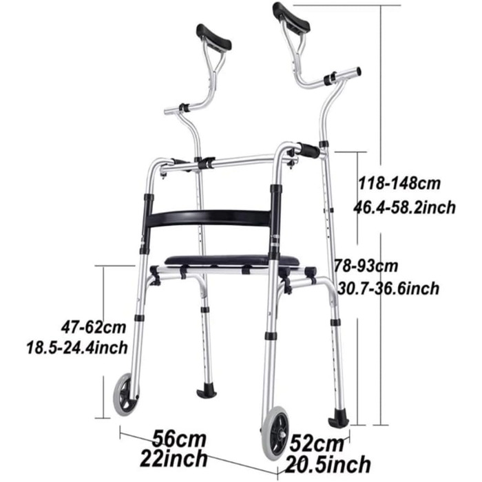 Складний стандарт WUFUE з підтримкою передпліччя та колесами, допоміжний засіб для ходьби з регульованим по висоті алюмінієвим сплавом для людей похилого віку, високі амбіції