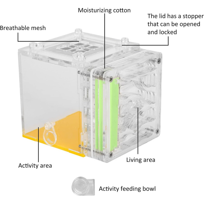 Тераріум для розведення мурах, мурашина ферма, акриловий ящик для спостереження 8 X 10 X 8,5 см з абсорбуючою бавовною, вентиляційна сітка, висока твердість і прозорість, ідеально підходить для дітей