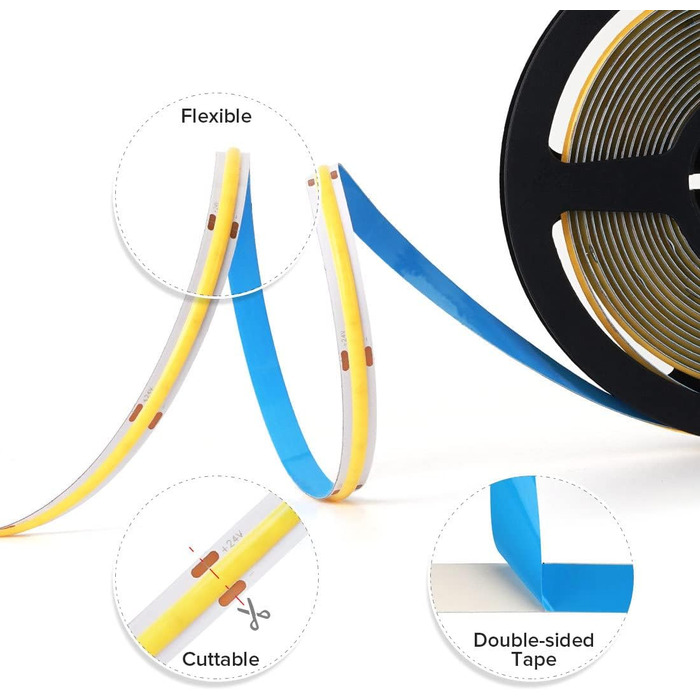 Гнучка світлодіодна стрічка високої щільності 5M 360LEDs холодна біла 10 Вт/м 24 В з можливістю затемнення деформується FOB COB Світлодіодна світлова стрічка для спальні, кухні, внутрішнього оздоблення кімнати (лише стрічка)