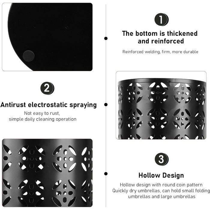 Підставка для парасольки Jiawu для передпокою, окремо стоячий металевий тримач для парасольок, круглий органайзер для парасольок для довгих, короткі парасольки, палиці для ходьби, домашній офіс у приміщенні m чорний