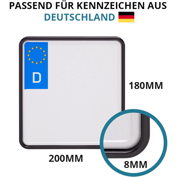 Тюнінг номерного знака мотоцикла Тримач номерного знака безрамковий чорний для Німеччини 180х200мм 180х200 свердління