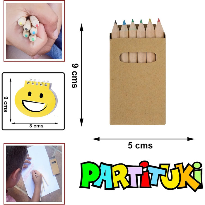 Коробок по 6 міні-кольорових олівців. Не токсичний. У комплекті лише 1 зошит. Гладкі коробки, щоб ви могли персоналізувати їх на свій смак, 75