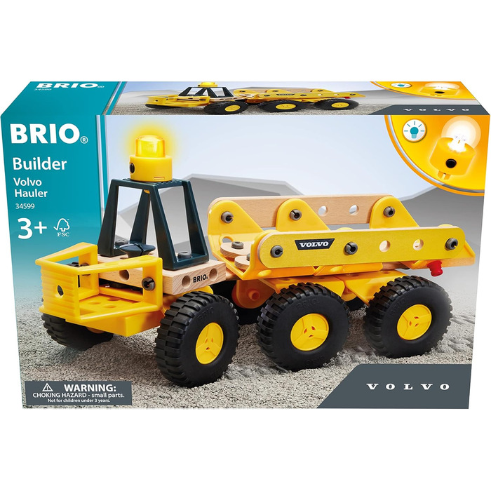 Самоскид Brio Builder 34599 Volvo - Потужний будівельний автомобіль з нахиленою вантажною платформою, шарнірним рульовим керуванням та світловим модулем - Рекомендовано для дітей віком від 3 років, 63459900