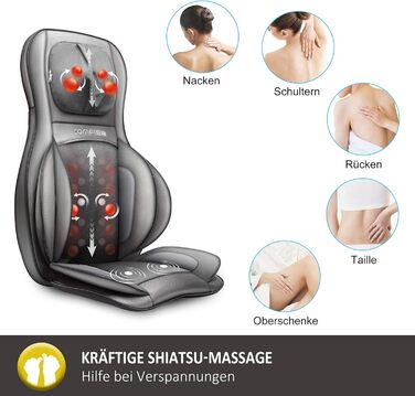 Масажна подушечка для сидіння COMFIER Shiatsu з масажем для розминання, перекочування, вібрації та стиснення повітря, масажна подушечка з функцією нагрівання, для шиї, плечей, спини та стегон, подарунок до Дня батька