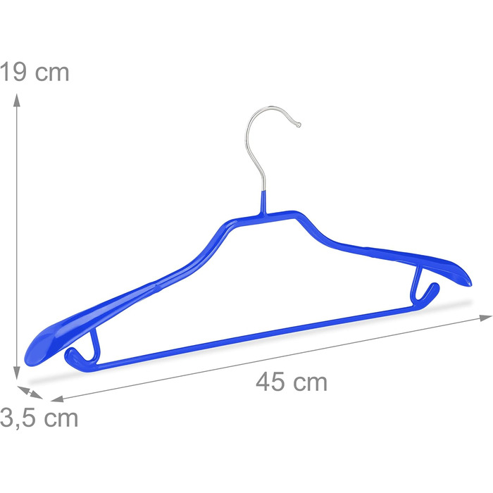 Вішалка для костюмів Relaxdays 20 x, широка плечова опора, нековзна, прогумована, вішалка для костюмів, штанга для брюк, гачок, 45 см, вішалка для пальто, синя