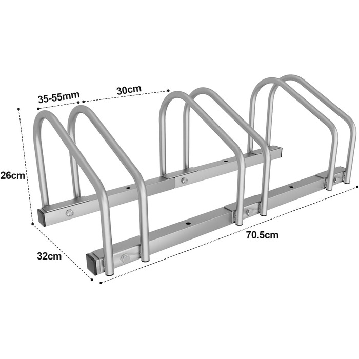 Велосипедна стійка Ansobea для 3 велосипедів ширина шини 35-55 мм, підлога велосипедної стійки, стійка для велосипеда з легкою збіркою, сталева оцинкована, стійка для велосипеда гірський велосипед 70,5x32x26 см срібло