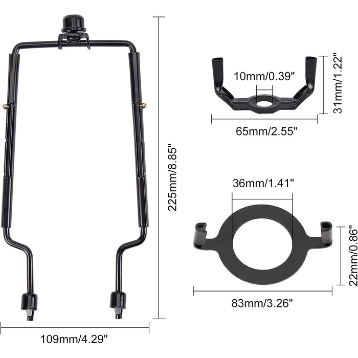 Комплекти абажура Тримач арфи 8 9 10 дюймів регульована лампа Арфа з 2 плафонами Торцева кришка Чорний рупор Рамка Кронштейн абажура, 2