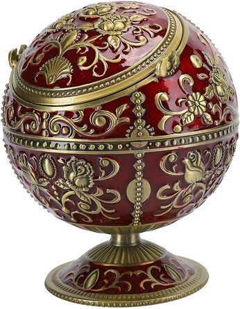 Попільничка Jaxenor Retro Globe з кришкою - старовинний дизайн квітки троянди, аксесуари для куріння з цинкового сплаву винно-червоного кольору