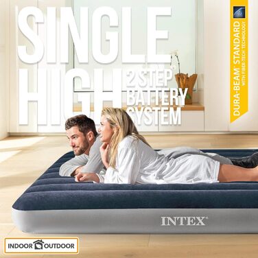 Надувний матрац Intex QUEEN DURA-BEAM SINGLE HIGH З 2-СТУПІНЧАСТИМ НАСОСОМ