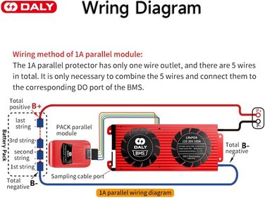 Паралельний модуль DALY BMS 1 A з вентилятором Smart BMS LiFePo4 8S 24 В 250 А та CAN-портом, Smart BMS Bluetooth ключ для літієвих акумуляторів 3,2 В, інвертор, ДБЖ та домашня система зберігання (Lifepo4 12S 36V CAN BT, 100AParallel Module1A)