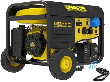 Бензинова генераторна установка Champion Power Equipment (9000 Вт, портативний генератор, генератор з дистанційним керуванням і тяговим стартером, паливний бак 25 л, час роботи 10 годин / 50 навантаження) CPG9000E2-EU, жовтий