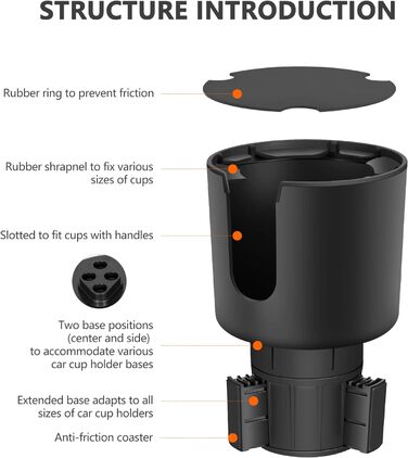 Адаптер розширювача автомобільного підстаканника Suranew з регульованою основою та підставкою Більшість автоматичних підстаканників, сумісний з великими пляшками 32/40 унцій, великими напоями, чорною кружкою