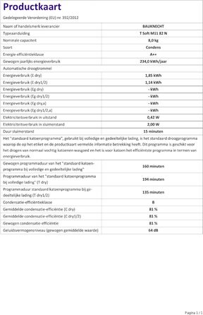 Сушильна машина  Bauknecht T Soft M11 82 N до 8 кг з тепловим насосом  клас енергоспоживання A EasyCleaning-Filter з програмами оновлення дитячою антиалергенною