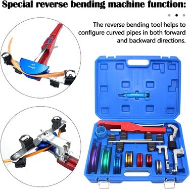 Трубогиб, трубогиб трубогиб трубогиб машина храповик трубогиб 7 плашок 6-22 мм інструмент для згинання труб 1/4'-7/8 до 90 кутовий верстат для згинання труб набір для мідних алюмінієвих і сталевих труб з кейсом
