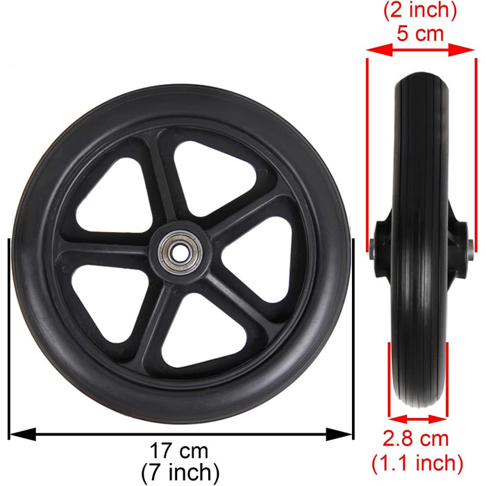 Колеса для інвалідних візків, 2 шт. и, передні колеса для інвалідних візків, 6/7/8 дюймів, аксесуари для коліс для інвалідних візків, суцільна шина, протиковзке гумове колесо, діаметр валу 5/16 дюймів, вантажопідйомність 265 фунтів, заміна чорного кольору