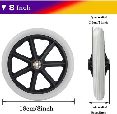 Дюймовий передній інвалідний візок, аксесуар для ручного інвалідного візка, тверде колесо з ПВХ з підшипником/сірий/8 дюймів, 8-