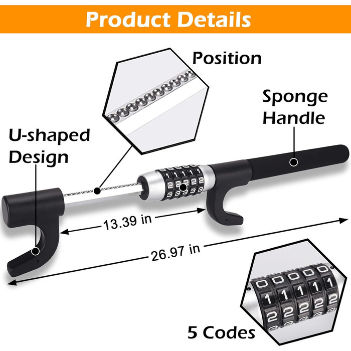 Замок керма Turnart з 5-значним кодом Розблоковано 100000 видів комбінацій кодів Відповідний універсальний протиугінний пристрій для фургона, легкового автомобіля, позашляховика, вантажівки, вантажівки, важкого автомобіля, безпеки автомобіля