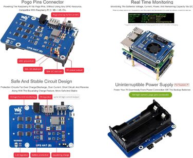 ДБЖ HAT (B) для джерела безперебійного живлення Raspberry Pi зі зв'язком по шині I2C, вихідною напругою 5 В, струмом до 5 А, схемами захисту кількох батарей