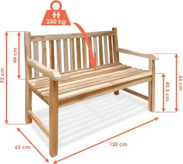 Садова лавка з тика Spetebo 2-місна з підлокітниками вантажопідйомність 250 кг - 120 см - дерев'яна лавка для 2 осіб - паркова лавка з масиву дерева дерев'яна лавка меблі для балкона, тераси, саду