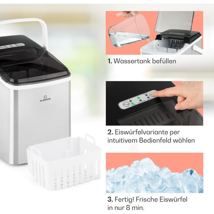 Л Ice Cube Machine, Ice Cube Machine із сенсорним керуванням, Mini Ice Cube Machine для великих і малих кубиків льоду, самоочищувальний Ice Cube Machine, 12 кг/24 год., 2