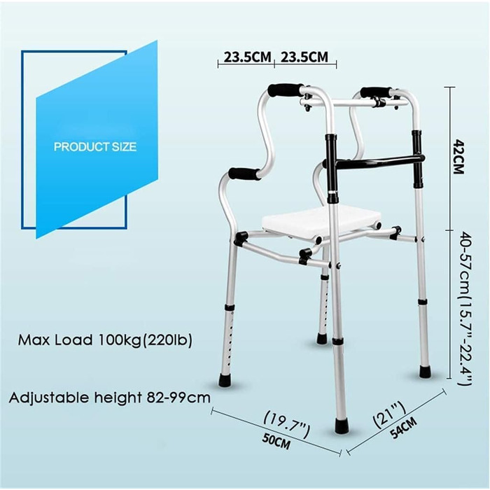 Ходунки, компактні розбірні ходунки з сидінням, стандартні ходунки для людей похилого віку, регулюються по висоті, легка вага, підтримують ходунки до 200 фунтів