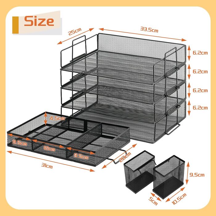 Настільна папка для файлів формату A4 з 4 рівнями, сітчастий тримач для файлів з 4 лотками для листів, металевий тримач для журналів з верхнім тримачем для канцелярського приладдя, настільний органайзер для офісу, школи та дому