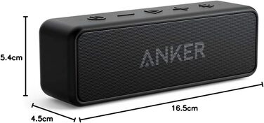 Колонка Anker SoundCore 2 Bluetooth, величезна з подвійними басами, цілодобовий акумулятор, покращений захист від води IPX7, бездротова, для iPhone, Galaxy тощо (чорна)