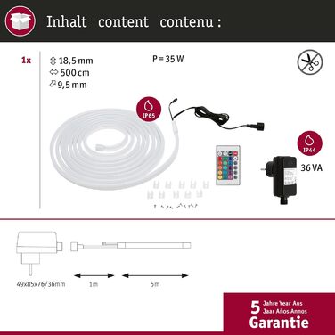 Світлодіодна стрічка SimpLED Outdoor 5 м IP65 72 світлодіоди / м RGB в т.ч. 30 Вт з можливістю затемнення Стрічка Білий пластик, 78890