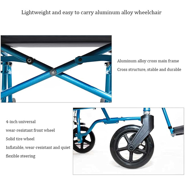 Інвалідні візки Розбірна туристична інвалідна коляска, ручна самохідна легка портативна алюмінієва інвалідна коляска з ручним гальмом для людей похилого віку з обмеженими можливостями
