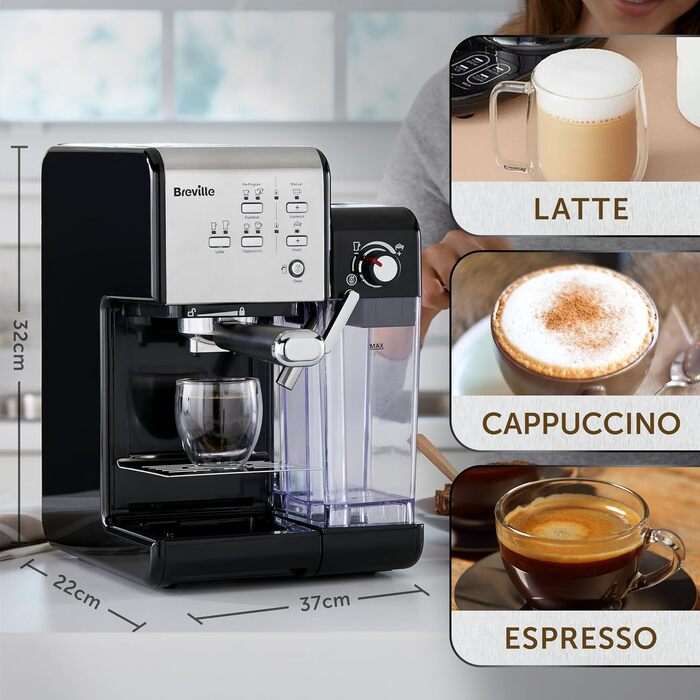 Машина для портафільтра Breville Prima Latte II Еспресо-машина/кавоварка для латте та капучино Професійний насос на 19 бар і піноутворювач молока Срібло VCF108X