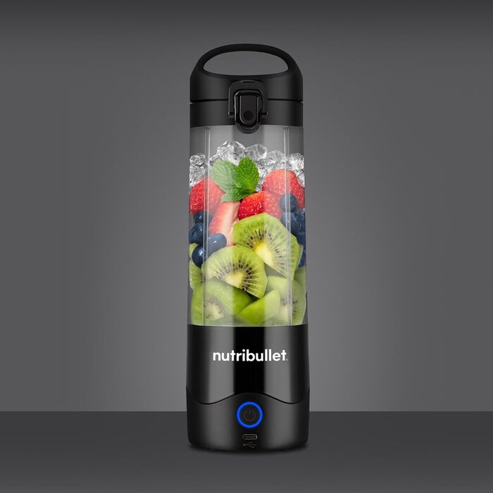 Портативний блендер nutribullet 60 Вт у чорному кольорі потужне лезо екстрактора, чашка 590 мл, кришка для виносу, зарядний кабель USB-C та посібник користувача, забезпечує понад 15