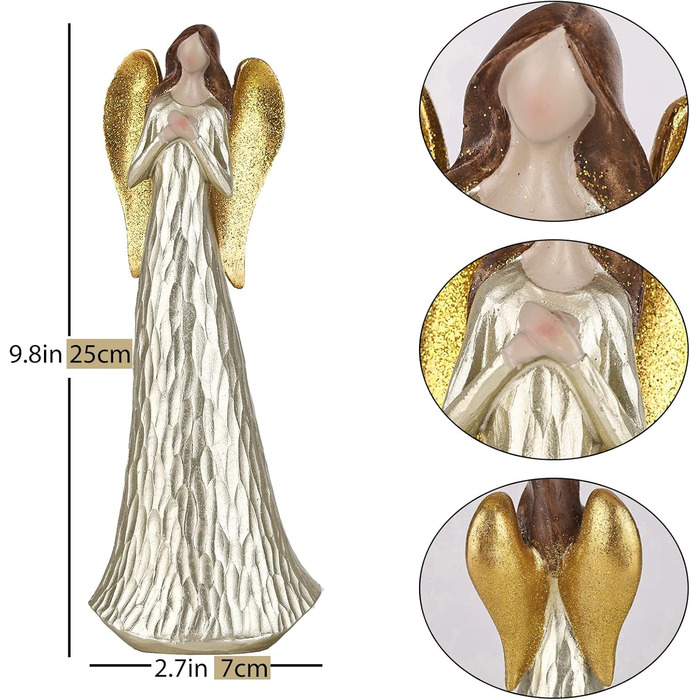 Золота статуетка ангела, ангел, що молиться, 24,9 см, золота прикраса для дому, статуетка, заохочення, любов, співчуття, вдячність, траур, дружба