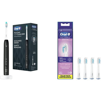 Електрична зубна щітка Oral-B Pulsonic Slim Clean 2000 Звукова, чорна та чутлива щітки для звукових зубних щіток, 4 шт. и, насадка для зубної щітки Oral-B Звукова зубна щітка