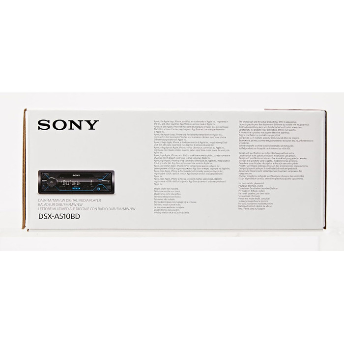 Автомобільна стереосистема Sony DSX-A510KIT DAB з антеною, подвійним роз'ємом Bluetooth, NFC, USB та AUX синє освітлення Гучний зв'язок, чорне радіо DAB з Bluetooth