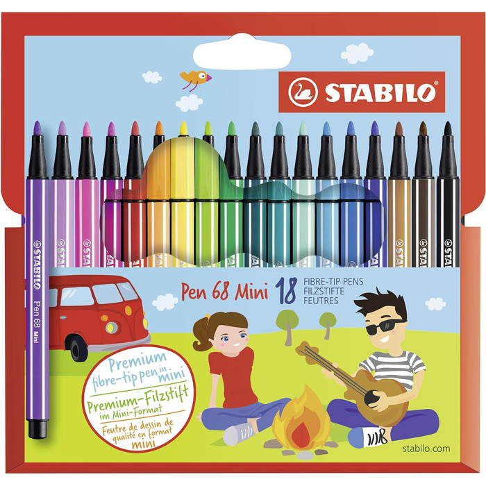 Фломастер преміум класу - STABILO Pen 68 Mini - в упаковці 18 шт. - з 18 різними кольорами